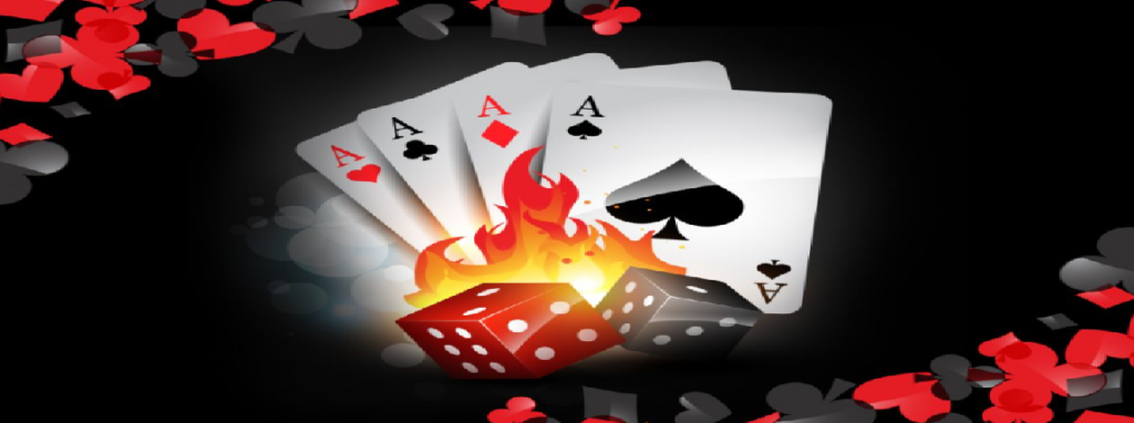 four cards with the dice and signs of cards